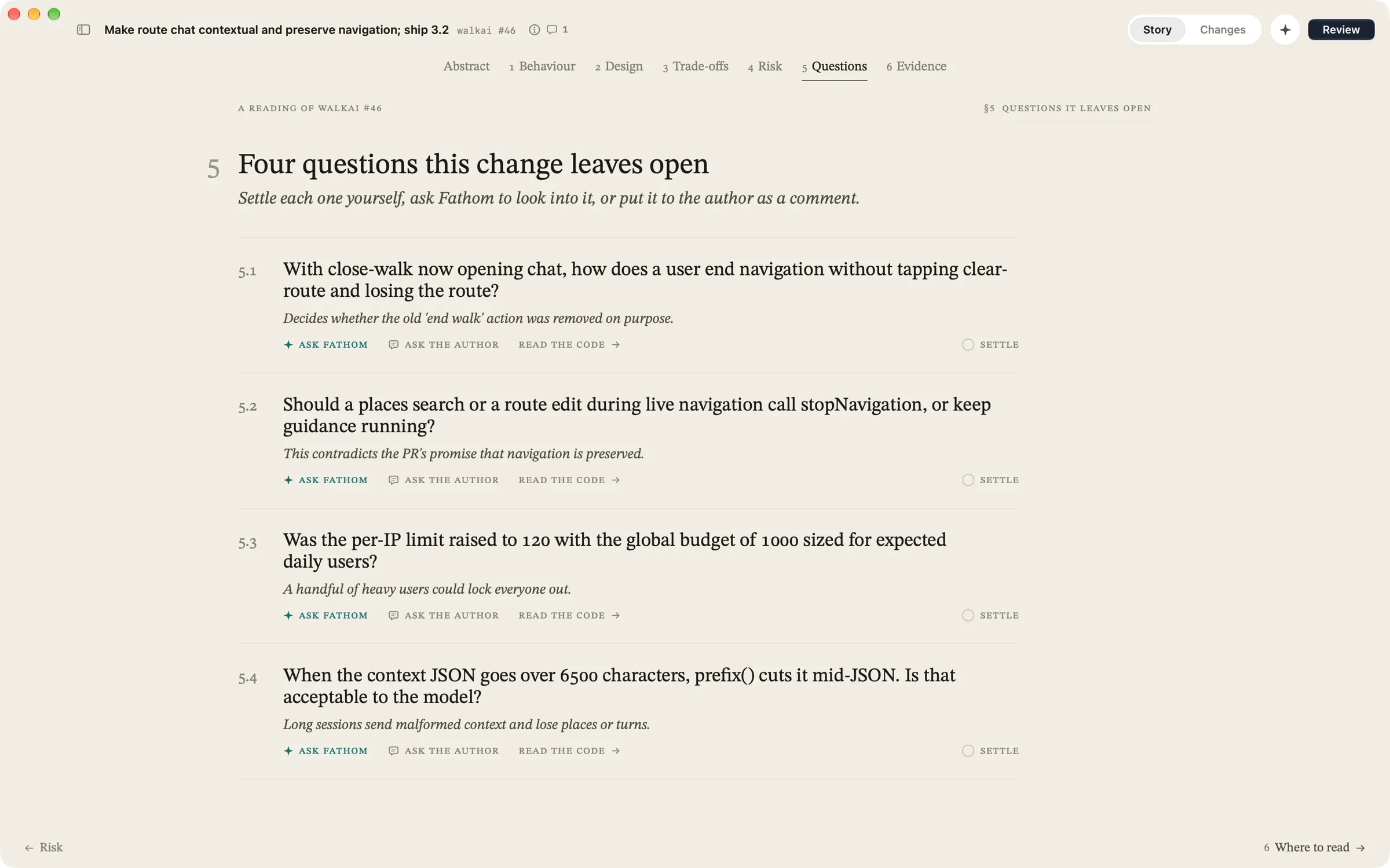 The questions page